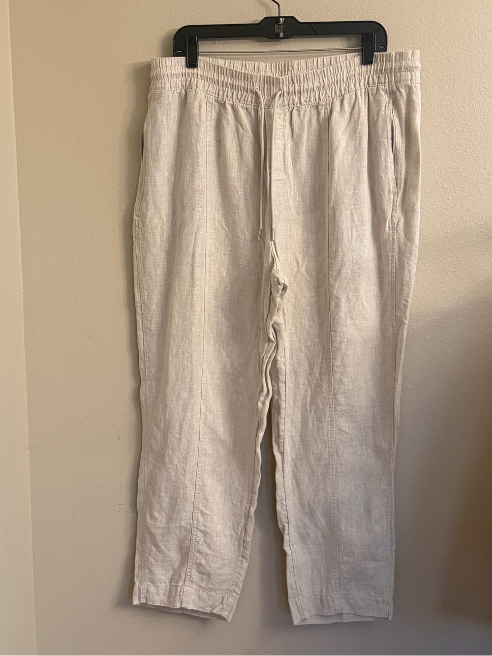 Athleta Women's Straight-Leg Linen-Blend Pants in Light Cream Size  XL
